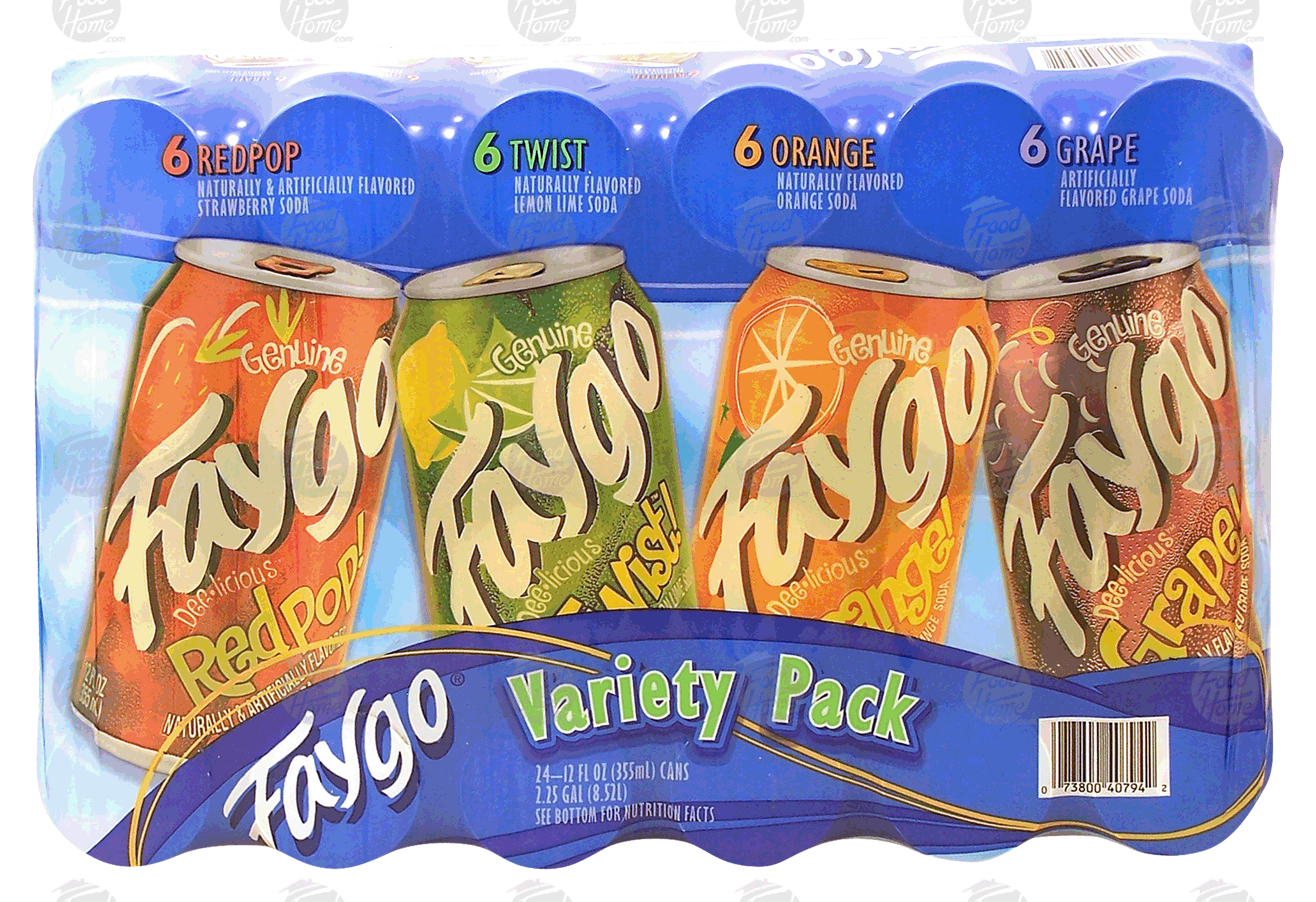 Faygo  variety flavor soda, 6-redpop, 6-twist, 6-orange, 6 grape; 12-fl. oz. cans Full-Size Picture